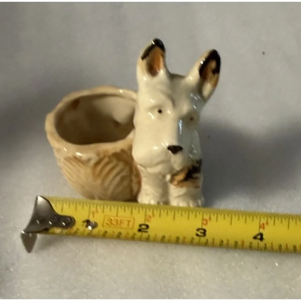 Vintage Occupied Japan Scottie Dog Planter Ceramic Terrier Basket 1945-1952